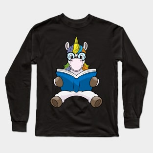 Unicorn as Nerd with Glasses & Book Long Sleeve T-Shirt